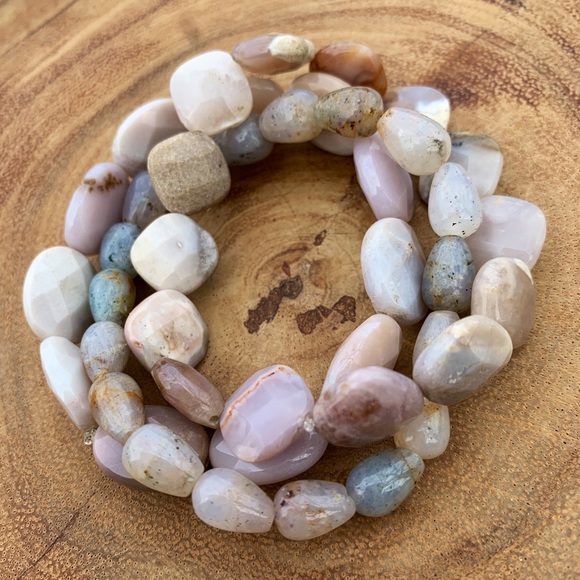 Natural Gray White Multicolored Labradorite, Agate, & Opal Gemstone Bracelets - Picture 4 of 10